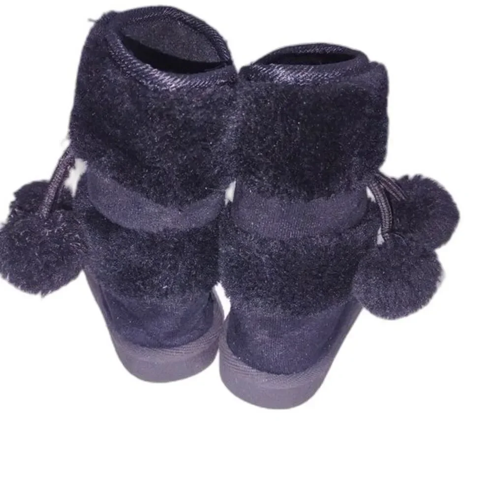 Black Faux Fur Pom Pom Boots for Toddler‎ size 6